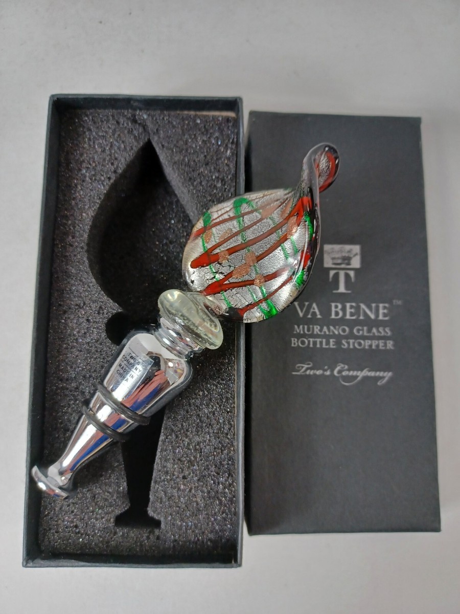 VA Bene Murano Glass Bottle Stopper Twos Company Green Red NEW