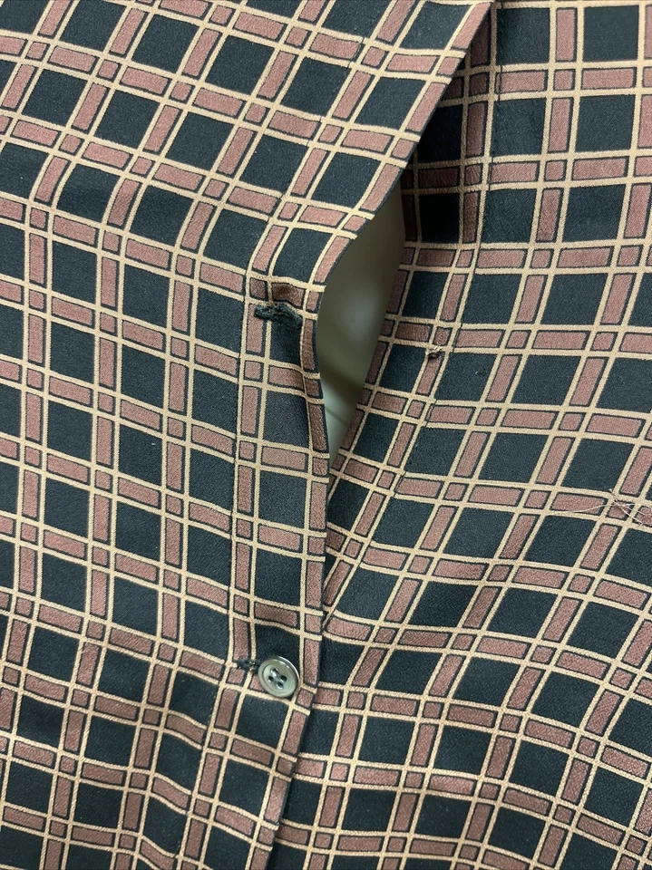 Vintage Calvin Klein Real Silk Brown Plaid Button Up Long Sleeve Dress Size 8 - Image 4 of 4