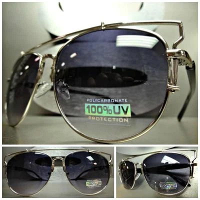 Classique Vintage 80's Style Rétro Soleil Lunettes Unique Argenté et Noir Mode - Photo 1/4