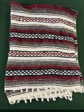 Mexican throw Blanket Decor Southwestern W/ Fringe Approx 56 X 40" Vtg