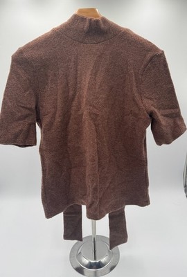 A New Day Women's Tie Back Knit Sweater Top S NWT Brown Elbow Sleeve