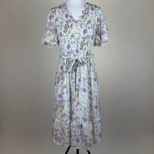 NWT Luxology White/Purple Floral Smocked Midi Dress Medium Cottagecore Peasant