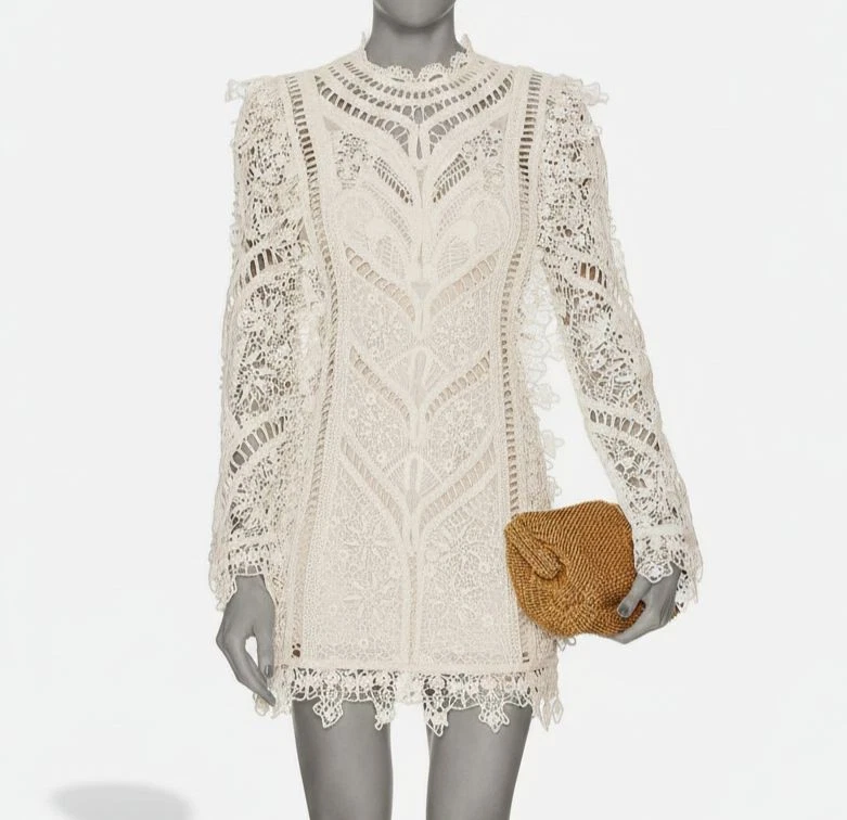 Zimmermann Women Beige Illuminate Cornelli Mini Dress Size 3