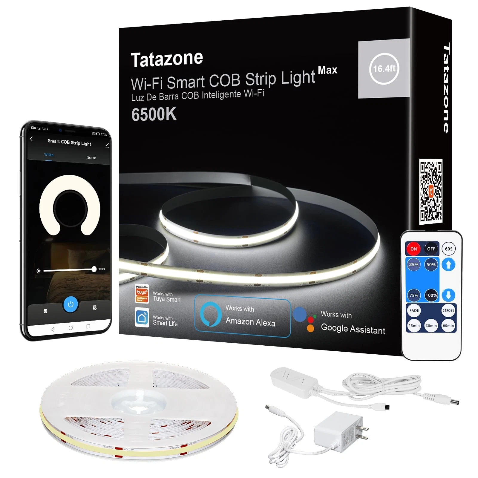 16.4ft 6500K WiFi COB Led Strip Light with App and Remote, Compatible with Al...