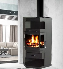 Kaminofen 9kW Eck-Kamin Holzofen 3 Scheiben 9 kW Heizofen Ofen Kamin 56320