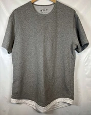 BYLT Drop Cut Dual Layer Gray White Short Sleeve Casual Lux Shirt Men’s Large