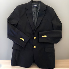 Lands' End Boys 12 Navy Blue Uniform Hopsack Two Button Wool Blend Blazer Jacket