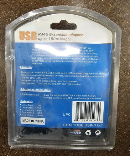 Sabrent USBRJXT Câble d'extension haute vitesse USB Rj45 adaptateur d'extension jusqu'à 150 pieds - Photo 2/2