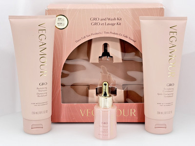 VEGAMOUR GRO & Wash Kit - Hair Serum Shampoo Conditioner Set Full Size 3 Pc New