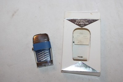 RARE NOS Compact Scripto Vu-Lighter Silver and Blue