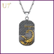U7 12 Constellations Embossed Gold Color Zodiac Necklace Stainless Steel Amulet