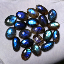 20 Pcs Natural Labradorite Blue Green Flash 13-16mm Oval Cabochon Gemstones Lot