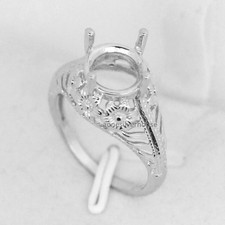 925 Sterling Silver Semi Mount Ring Setting Round RD 8x8mm Art Deco Style Ring