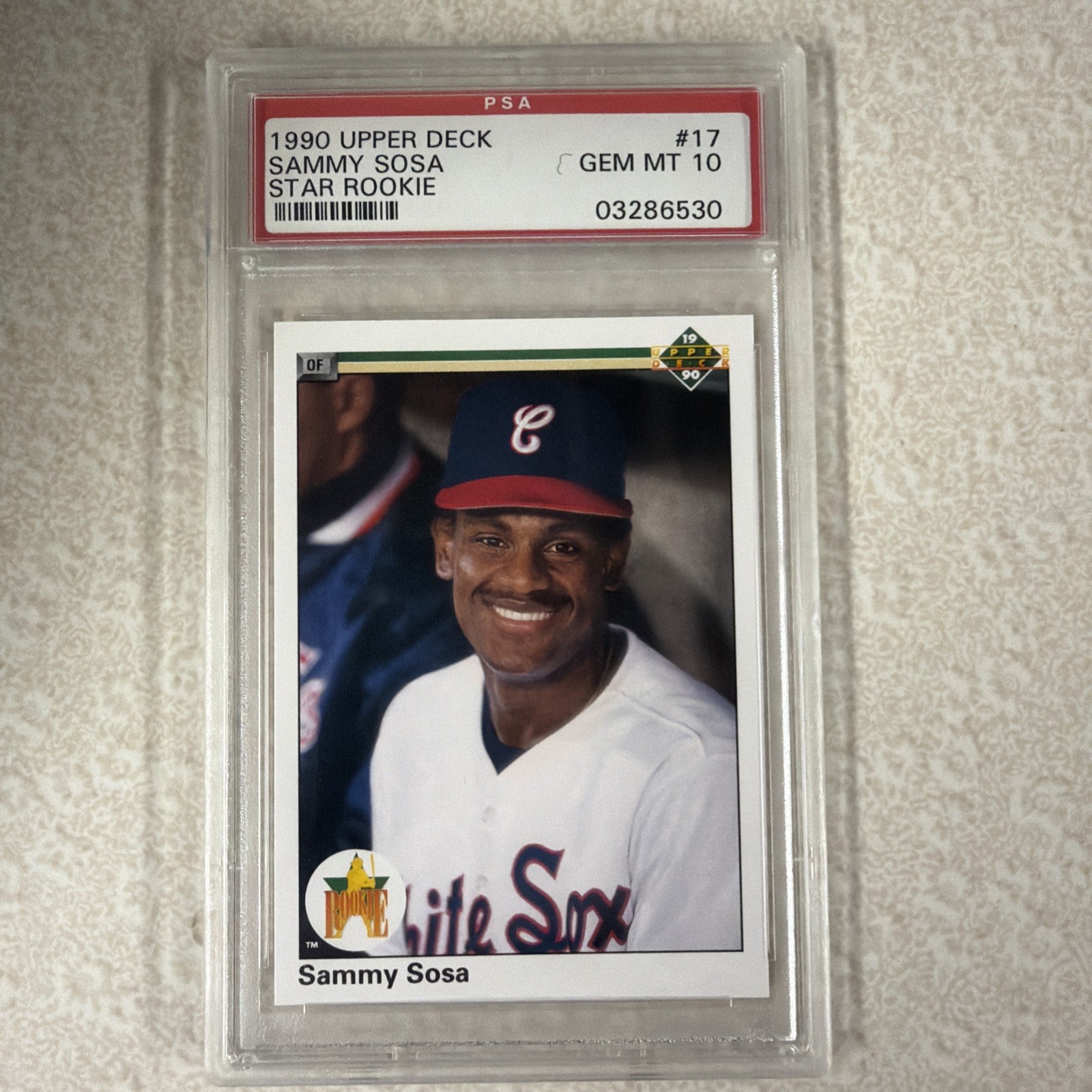 1990 UPPER DECK STAR ROOKIE #17 SAMMY SOSA RC WHITE SOX PSA 10 view 1