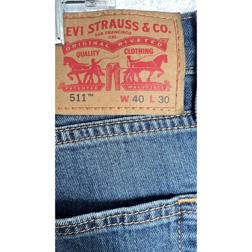 Pantalones de mezclilla Levis 511 para hombre azul 40x30 elásticos lavado medio cónicos informales escolares - Imagen 10 de 10