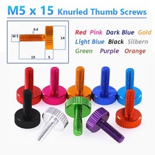 Aluminium Knurled Thumb Screw Metric M5x15mm Flat Head Thumbscrew Bolt coloured