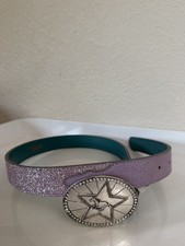 NWT PINK LEATHER BLING WESTERN BELT RHINESTONE HORSE BUCKLE GIRLS LARGE CATCHFLY