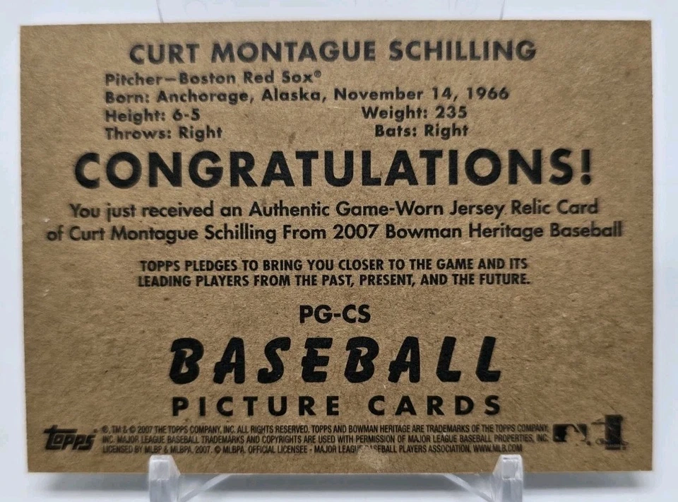 2007 Bowman Heritage CURT SCHILLING Pieces of Greatness Jersey Boston Red Sox - Image 4 of 4