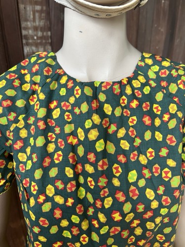 Vintage 70s Mini Dress Babydoll Patterned Novelty Print Yellow Mod Geometric 60s - Picture 4 of 11