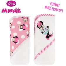 Disney Minnie Mouse 2-Pack Baby Hooded Towels Cute Soft Pink Polka Dots NWT