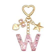 Cute Initial Letter Keychain, Letter W Keychains for Women Girls Bling Pink