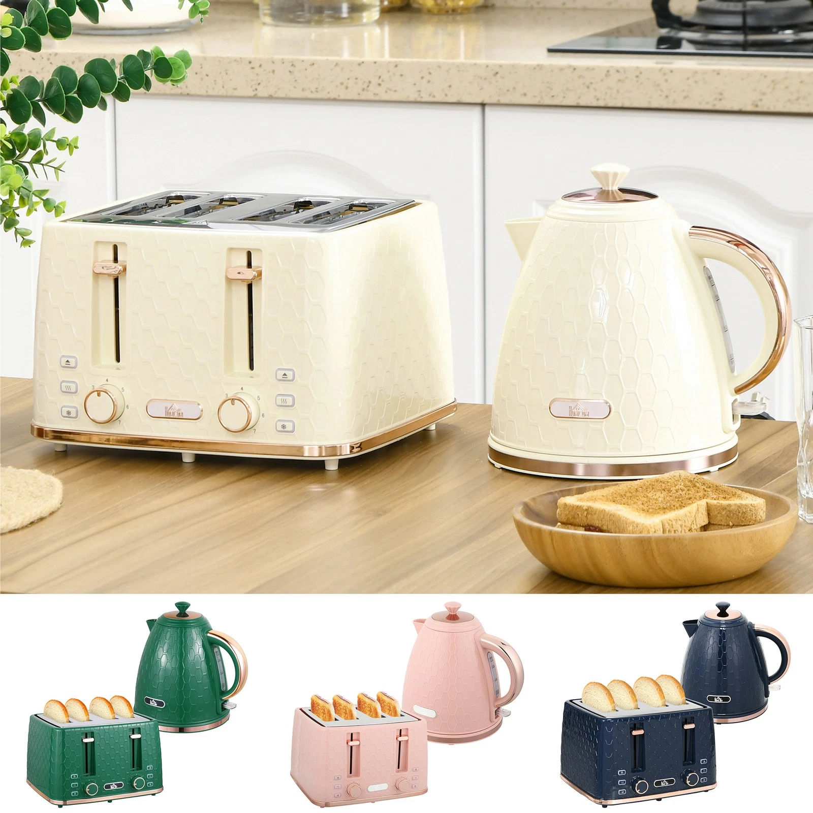 1.7L 3000W Fast Boil Kettle & 4 Slice Toaster Set w/ 7 Browning Controls