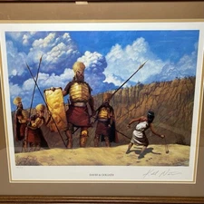 1999 'David and Goliath' by Keith Newton Signed Framed Print 30"x24" Rare