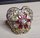 SETA Sterling Ring Gemstones & Butterfly Floral Gold Plated — photo 1