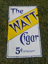 Original 1900s Watt Straight 5¢ Cigar Porcelain Sign Ingram Beaver Falls PA.