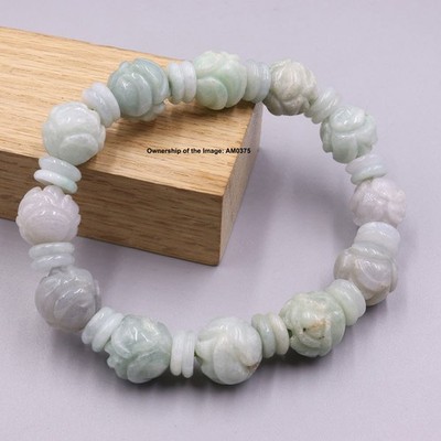 NEU Natürliche Klasse A Jadeit Damen Armband 14 mm Rose Perlen EIGENES DESIGN 6,5 ZOLL