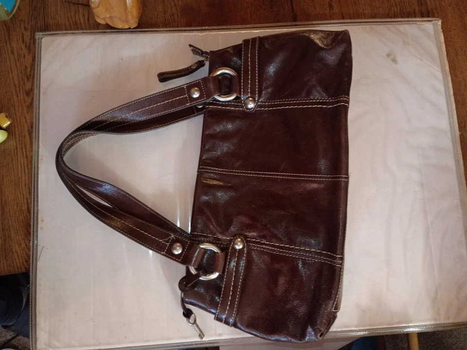 Bolso de hombro de cuero genuino Fossil marrón ZB482 plateado herrajes Foto 4 de 4