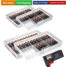Set of 4 - Two AA and Two AAA Battery Storage Box, Battery Storage Case Holde...