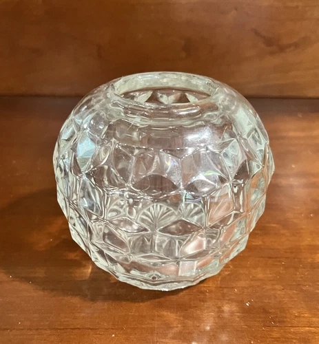 Vintage Fostoria American Rose Bowl Clear Glass 5” Cube Pattern