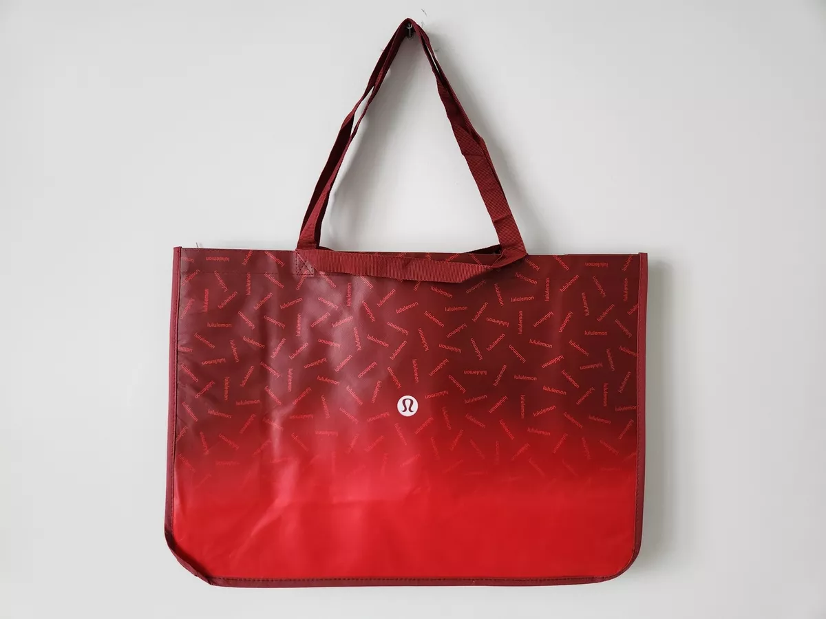 New LULULEMON Red Burgundy GRAPHIC LOGO Reusable Shopping Gym Lunch Bag XL