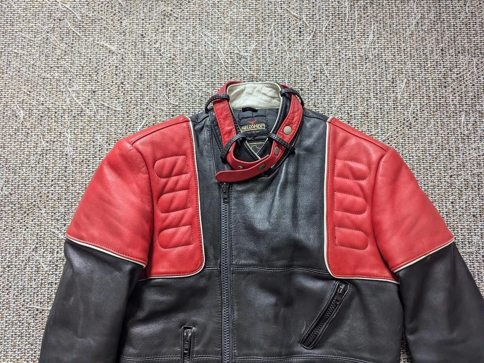 vintage 1980s motorcycle jacket 38 black red CAFE RACER padded FIELDSHEER racing - Image 3 of 4