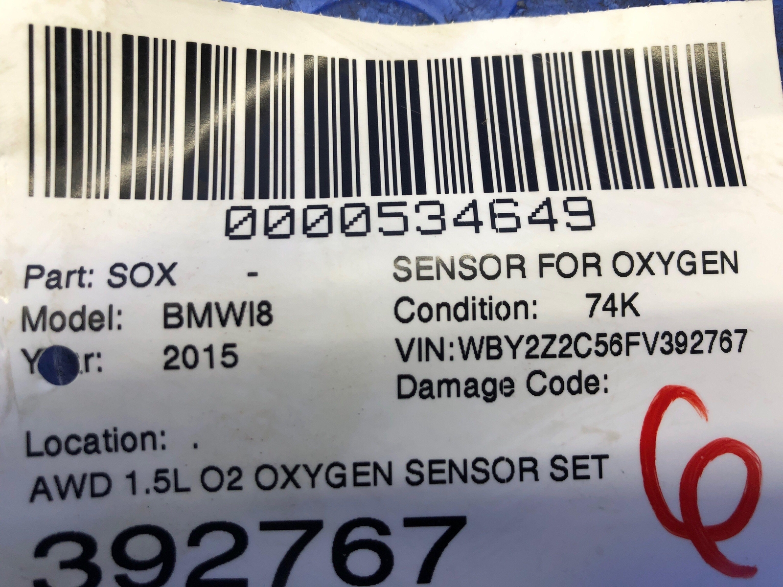 2014-2020 BMW I8 OEM AWD 1.5L O2 OXYGEN SENSOR SET 8617029 8617030