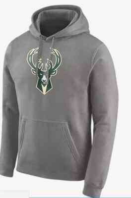 Milwaukee Bucks Nike Club Logo Fleece Pullover Hoodie Men's 2018 NBA Gray New