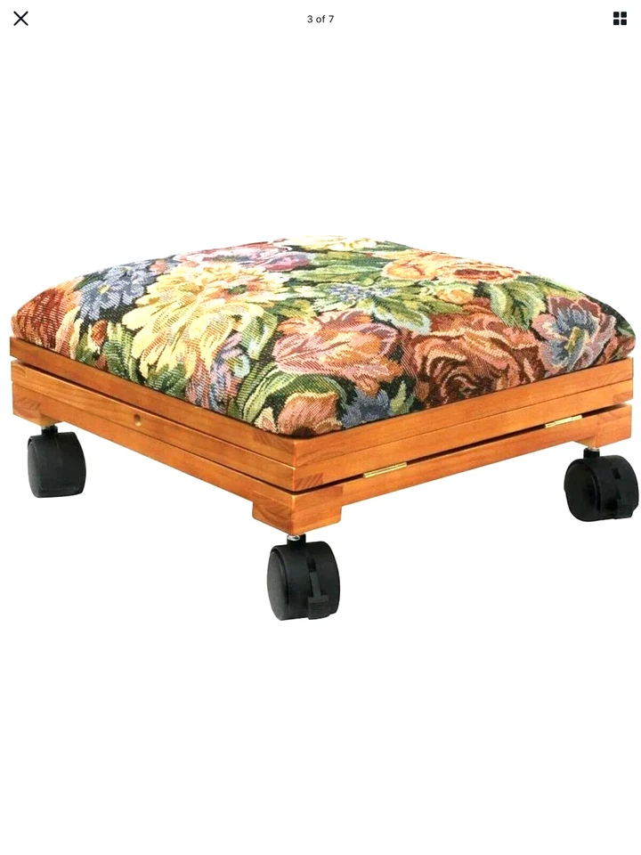 Vintage Footrest Adjustable Foot toll Fold-A-Way Tapestry Fabric - Image 4 of 4