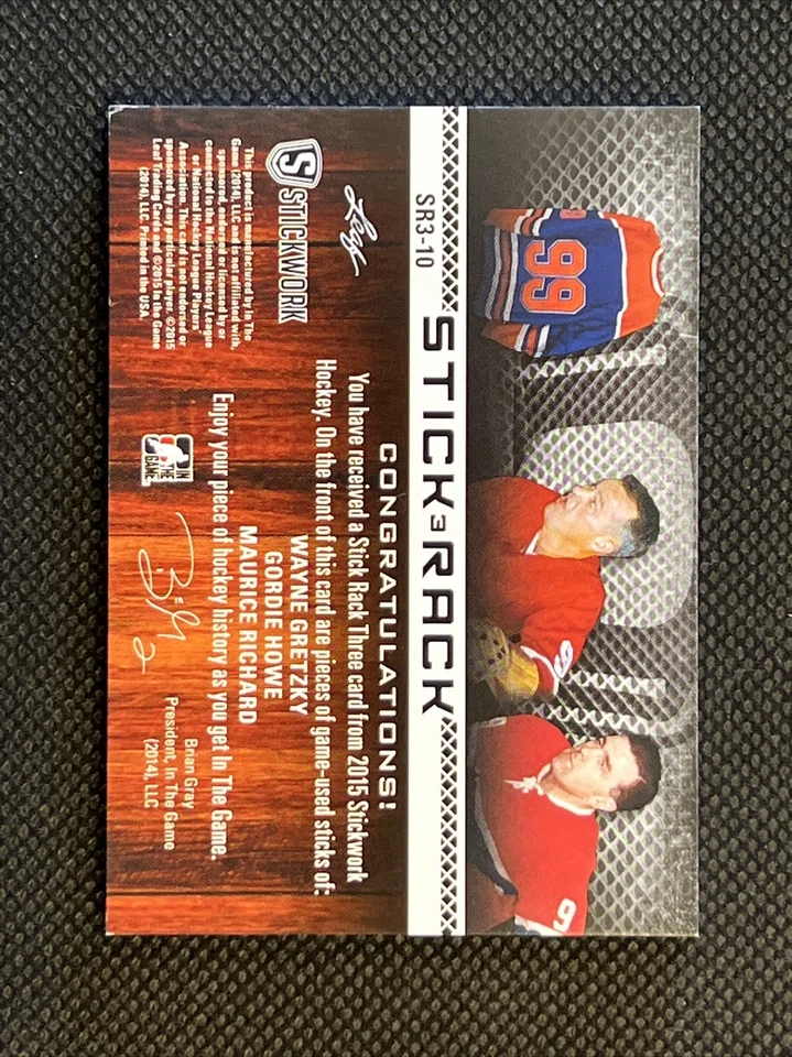 2015-16 ITG Stickwork Stick Rack Triple Silver Wayne Gretzky / Gordie Howe 40/40 - Image 3 of 4