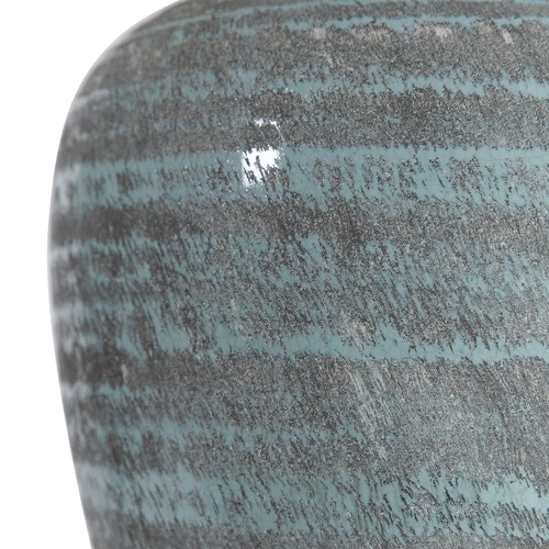 Rustic Bohemian Round Aqua Blue Gray Table Lamp | Ceramic Vintage Style Cottage - Picture 5 of 10