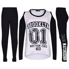 Girls Tops Brooklyn 01 Print White T Shirt Top  Legging Outfit Clothing Sets