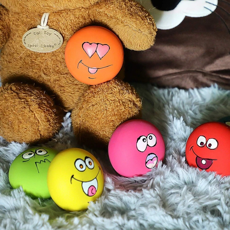 6 Pcs/Set Smile Face Dog Squeaky Toys Soft Latex Squeak Balls for Puppy - Image 2 of 4