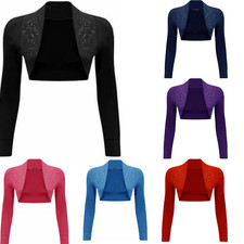 New Ladies Long Sleeve Beaded Shrug Bolero Top Womens