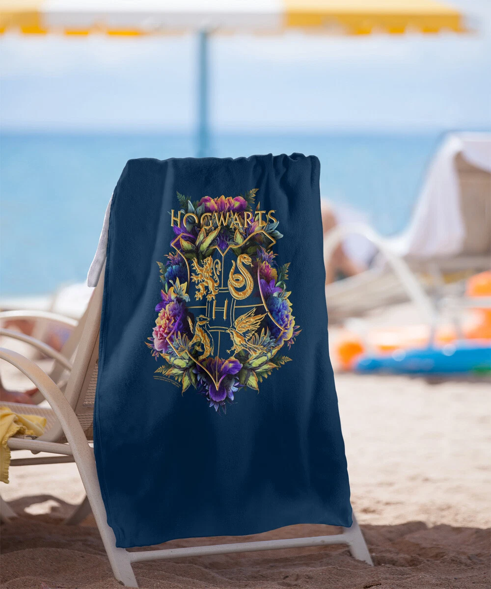 Harry Potter Hogwarts Multi-Colored Floral Crest Licensed Beach Towel 30"x60"