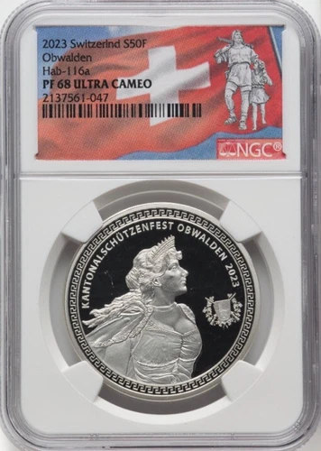 Switzerland 2023 NGC PR68, Swiss Obwalden Shooting Festival Hab-116a, 1 Oz Coin