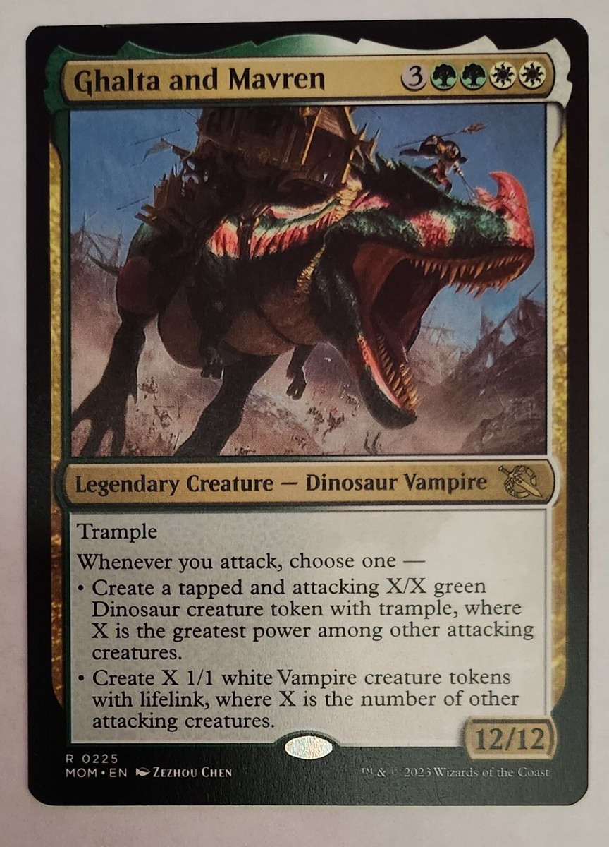 Ghalta and Mavren MTG MOM 0225 NM Tokens Dinosaur Attack Vampire