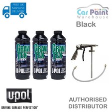 3 x U-POL Stone Chip Gravitex BLACK HS Stonechip Protector 1L + Applicator Gun!