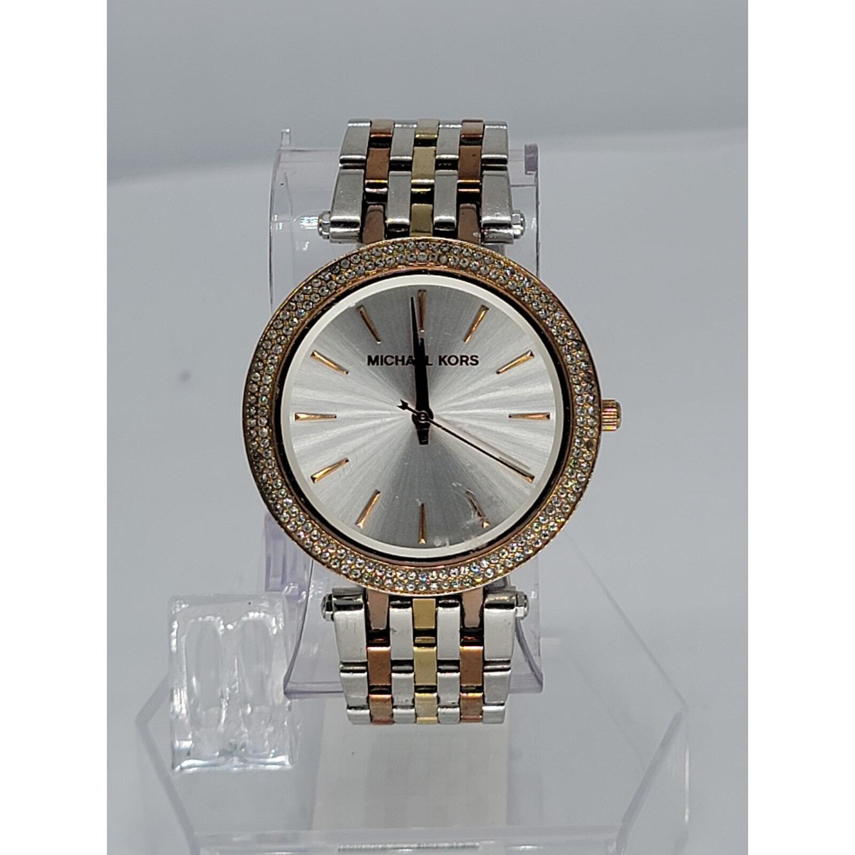 Michael Kors Darci Tri-Tone Steel Crystal Silver Dial Ladies 