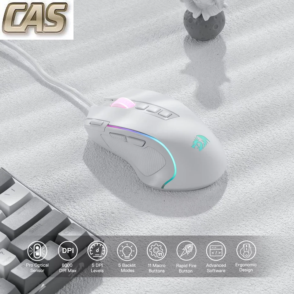 Professional M612 Predator RGB Wired Optical Gaming Mouse 8000 DPI, White, Black - Image 4 of 4