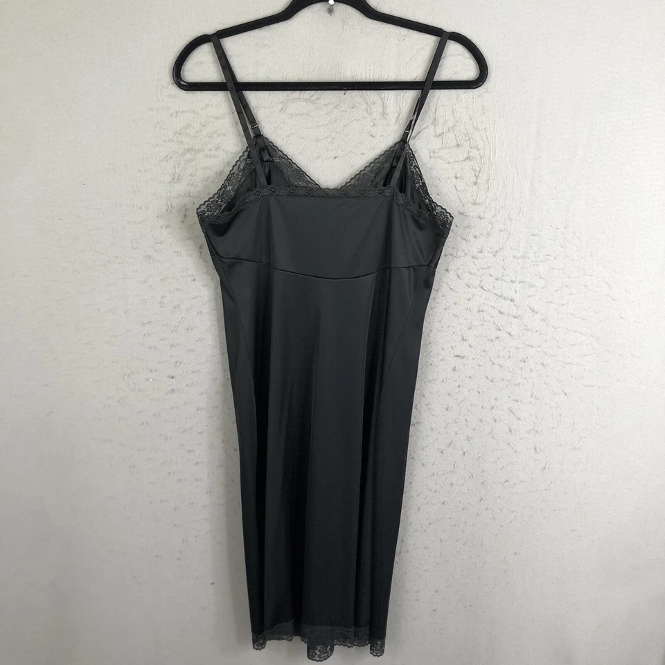 Vintage Vanity Fair Slip Dress Black Nylon Lace 36 Whimsy Goth Fairy Witchy USA - Image 3 of 4